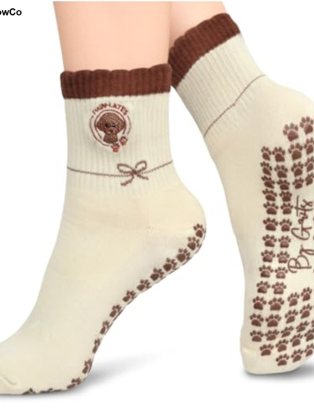 Pilates Grip Socks Non-Slip Yoga Barre Paw Design Cotton Blend